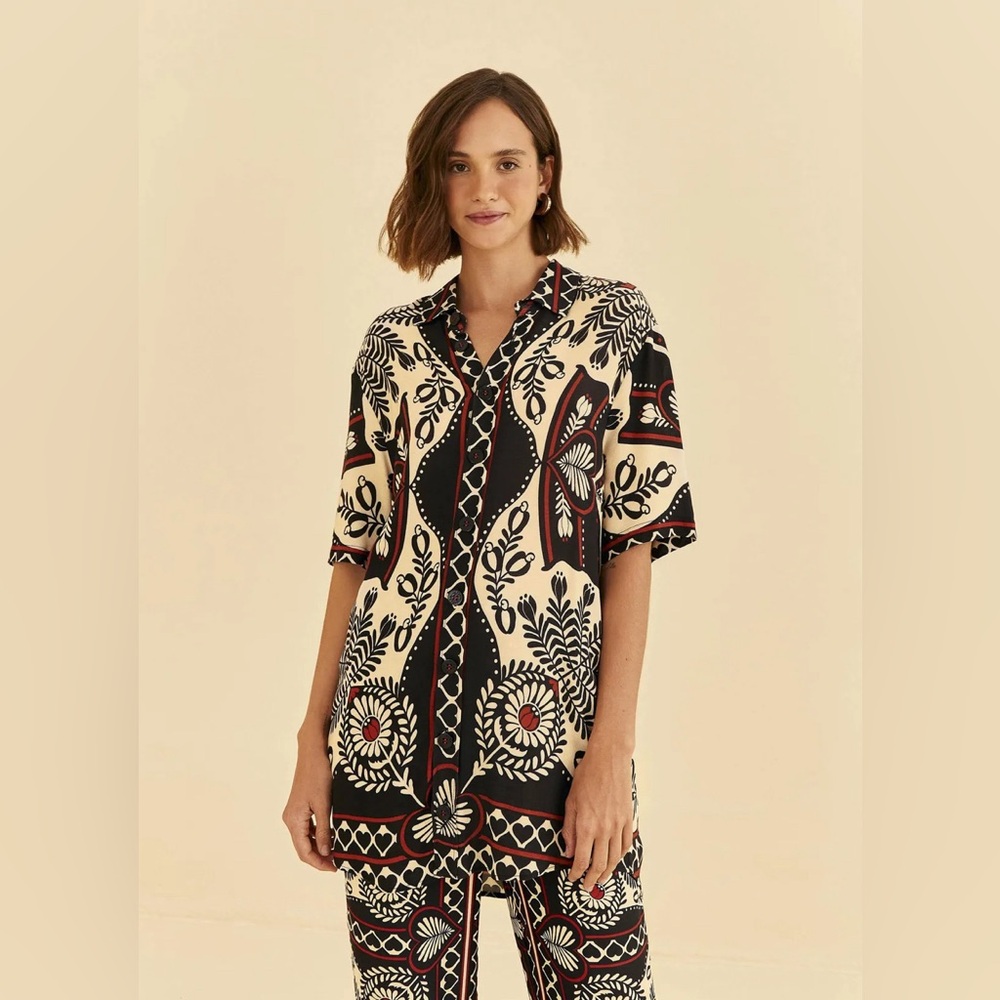 FARM Rio Black Passion Scarf Short Sleeve Shirt
